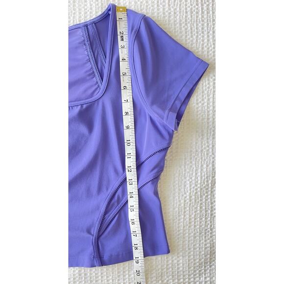 Lululemon Size 10 Square Neck Mesh Nulu Yoga T Shirt Cropped Tee Charged Indigo - Picture 7 of 7